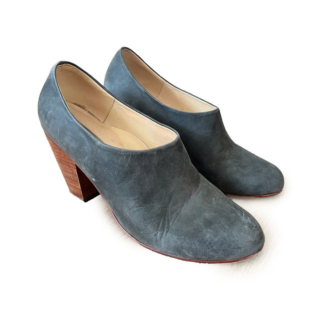 Nisolo Austin Mule Bootie Smoke Black Leather Stacked Heel Boot Size 8.5